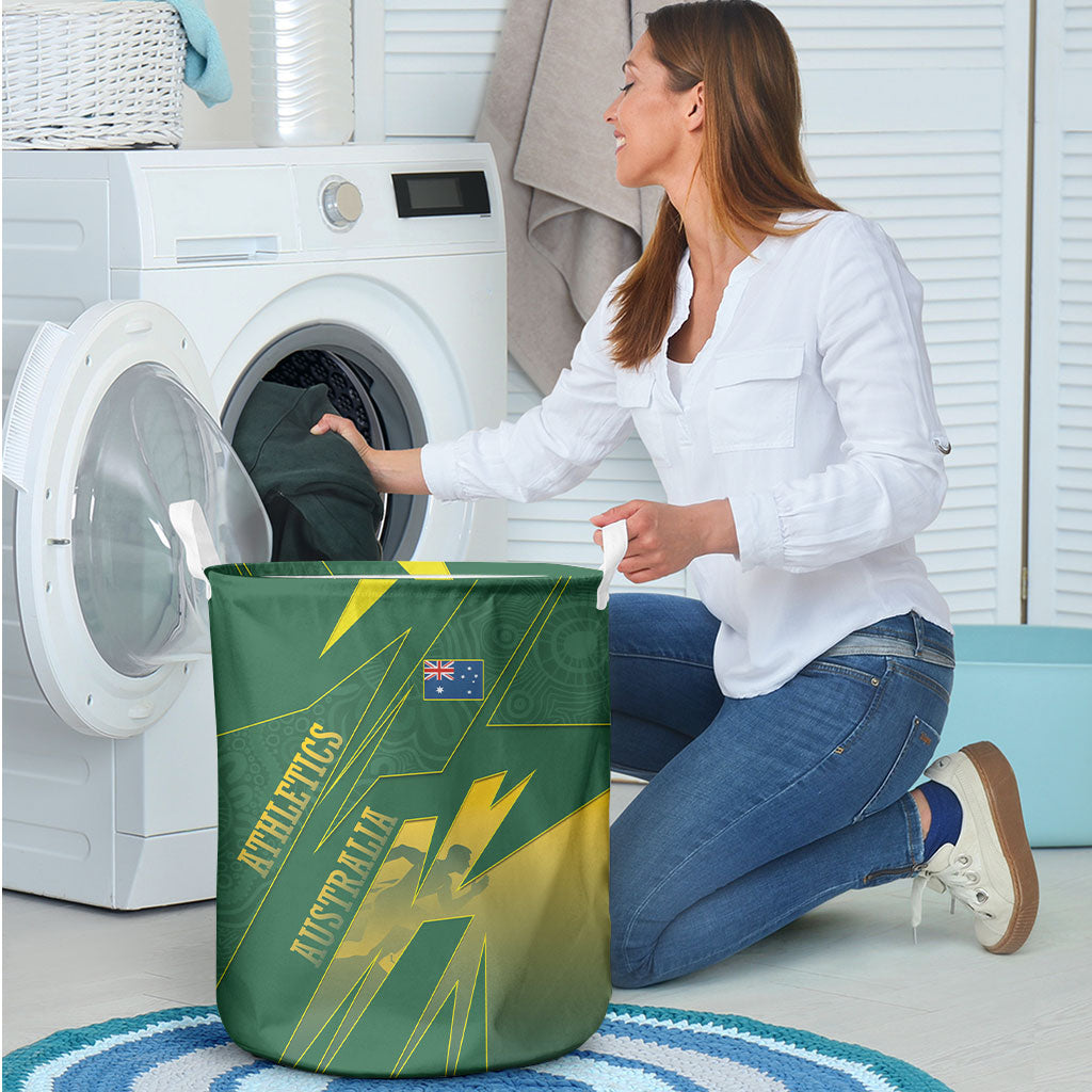 Australia Athletics Laundry Basket Australian Flag Map Track Runner Silhouette Green Gold