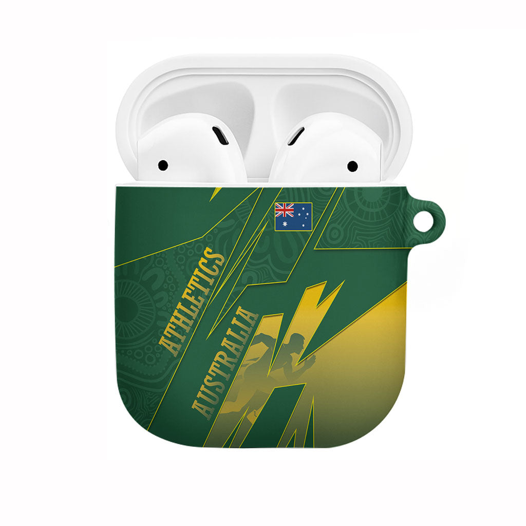 Australia Athletics AirPods Case Australian Flag Map Track Runner Silhouette Green Gold