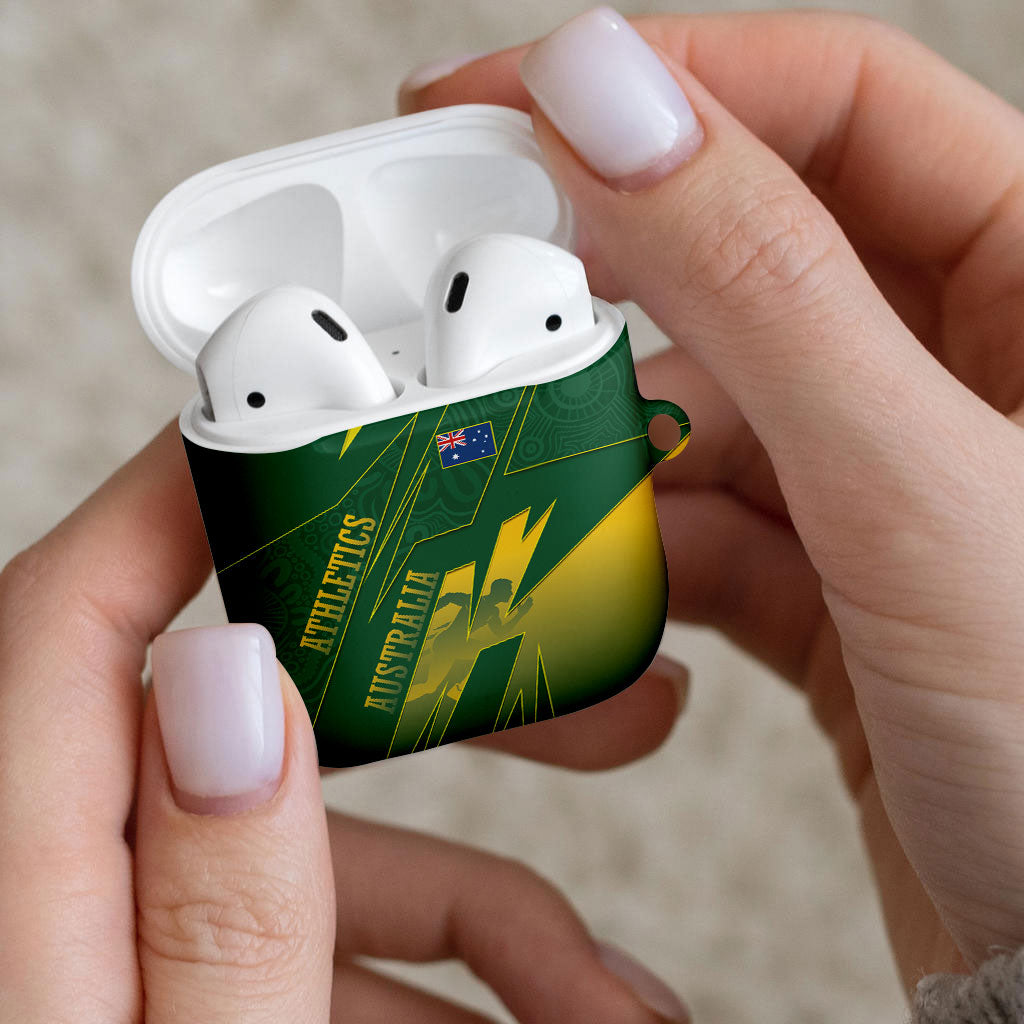 Australia Athletics AirPods Case Australian Flag Map Track Runner Silhouette Green Gold