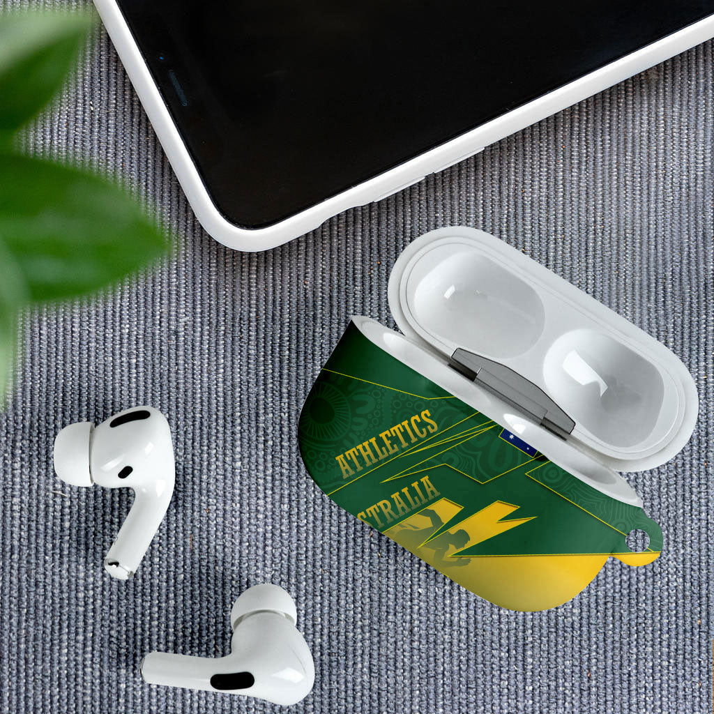Australia Athletics AirPods Case Australian Flag Map Track Runner Silhouette Green Gold