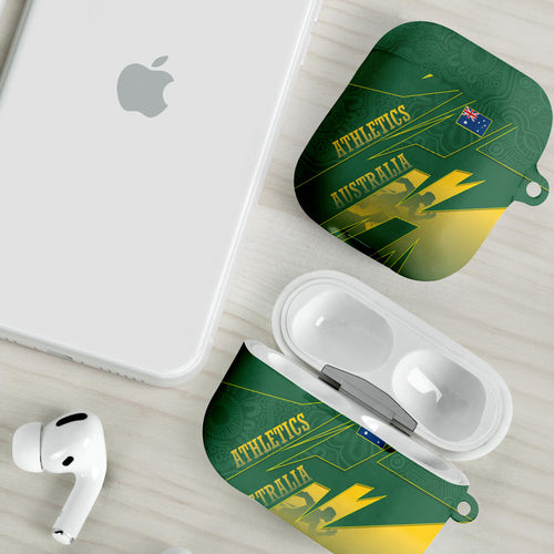Australia Athletics AirPods Case Australian Flag Map Track Runner Silhouette Green Gold