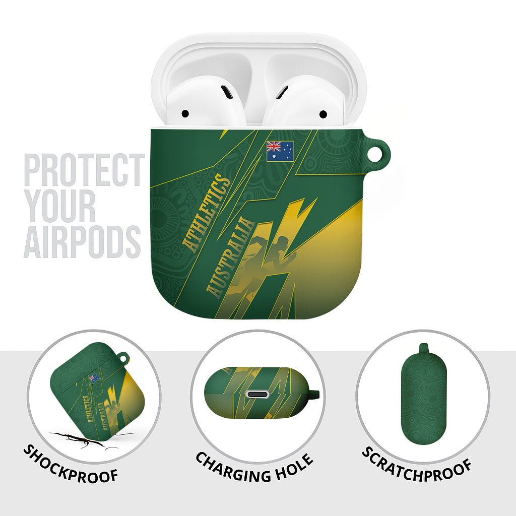 Australia Athletics AirPods Case Australian Flag Map Track Runner Silhouette Green Gold