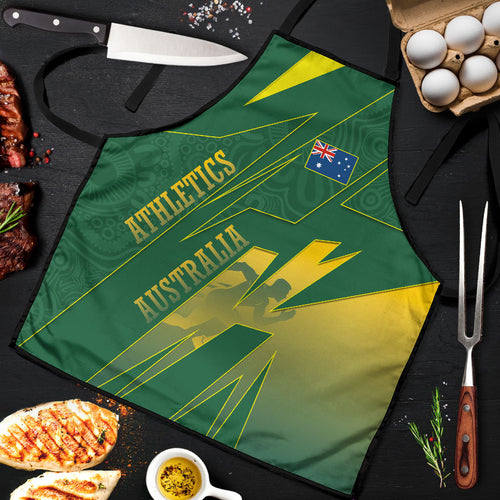 Australia Athletics Apron Australian Flag Map Track Runner Silhouette Green Gold