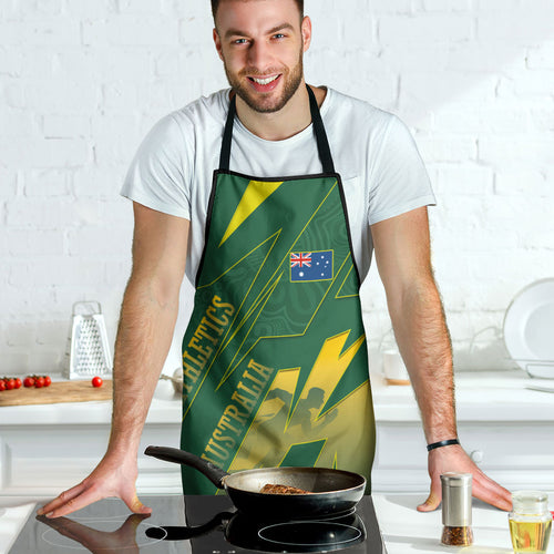 Australia Athletics Apron Australian Flag Map Track Runner Silhouette Green Gold