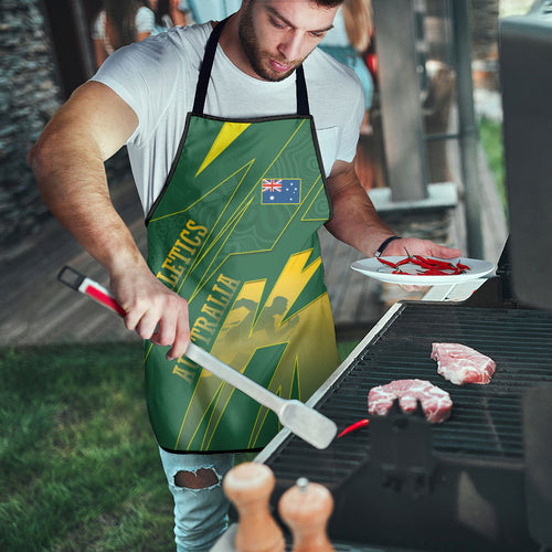 Australia Athletics Apron Australian Flag Map Track Runner Silhouette Green Gold