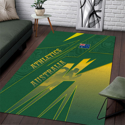 Australia Athletics Area Rug Australian Flag Map Track Runner Silhouette Green Gold