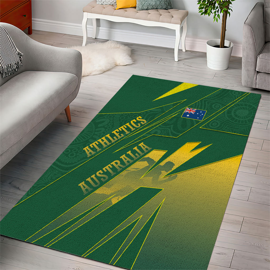 Australia Athletics Area Rug Australian Flag Map Track Runner Silhouette Green Gold