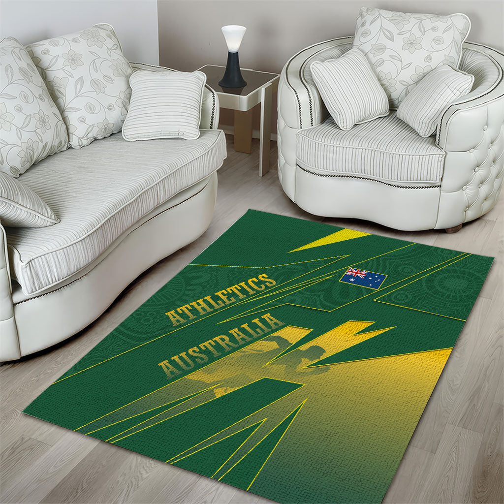 Australia Athletics Area Rug Australian Flag Map Track Runner Silhouette Green Gold