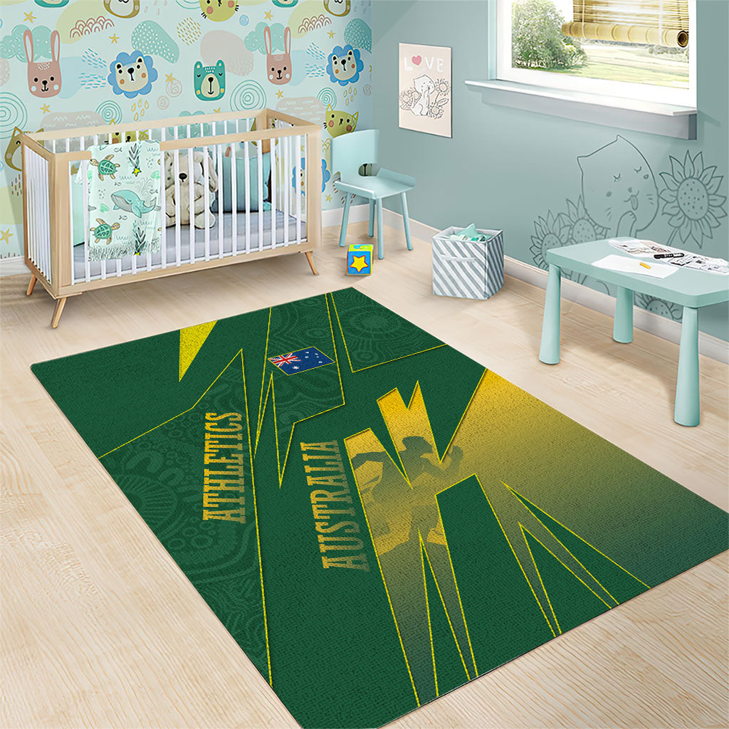 Australia Athletics Area Rug Australian Flag Map Track Runner Silhouette Green Gold