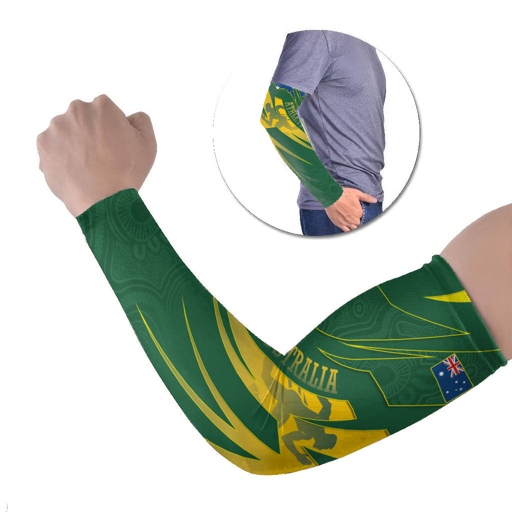 Australia Athletics Arm Sleeves Australian Flag Map Track Runner Silhouette Green Gold