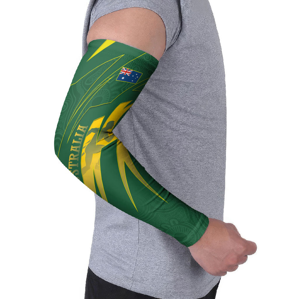 Australia Athletics Arm Sleeves Australian Flag Map Track Runner Silhouette Green Gold