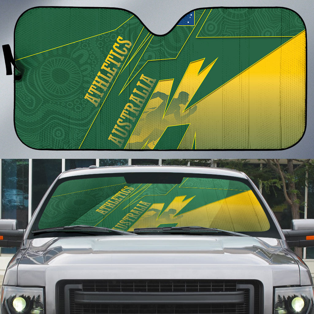 Australia Athletics Auto Sun Shade Australian Flag Map Track Runner Silhouette Green Gold
