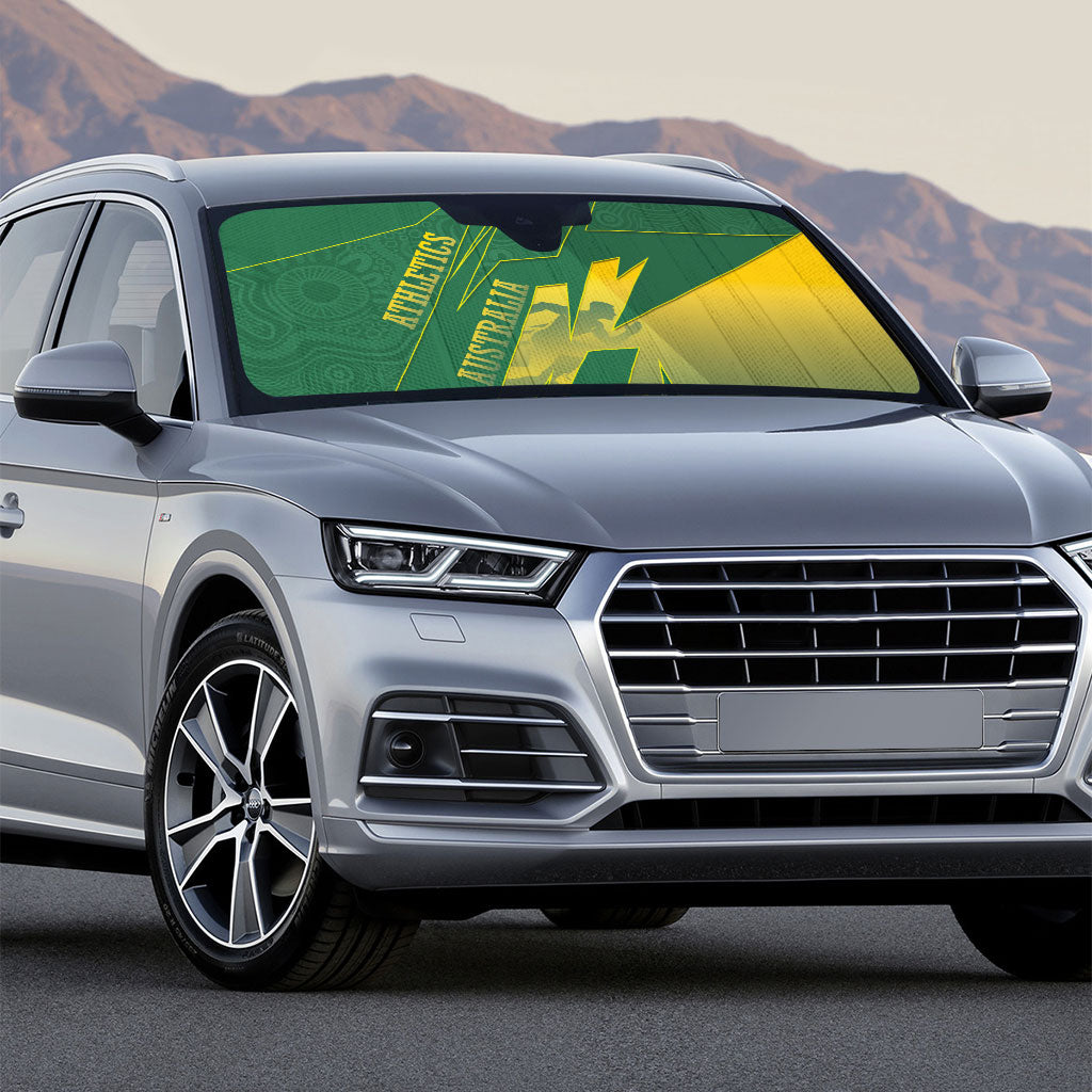 Australia Athletics Auto Sun Shade Australian Flag Map Track Runner Silhouette Green Gold