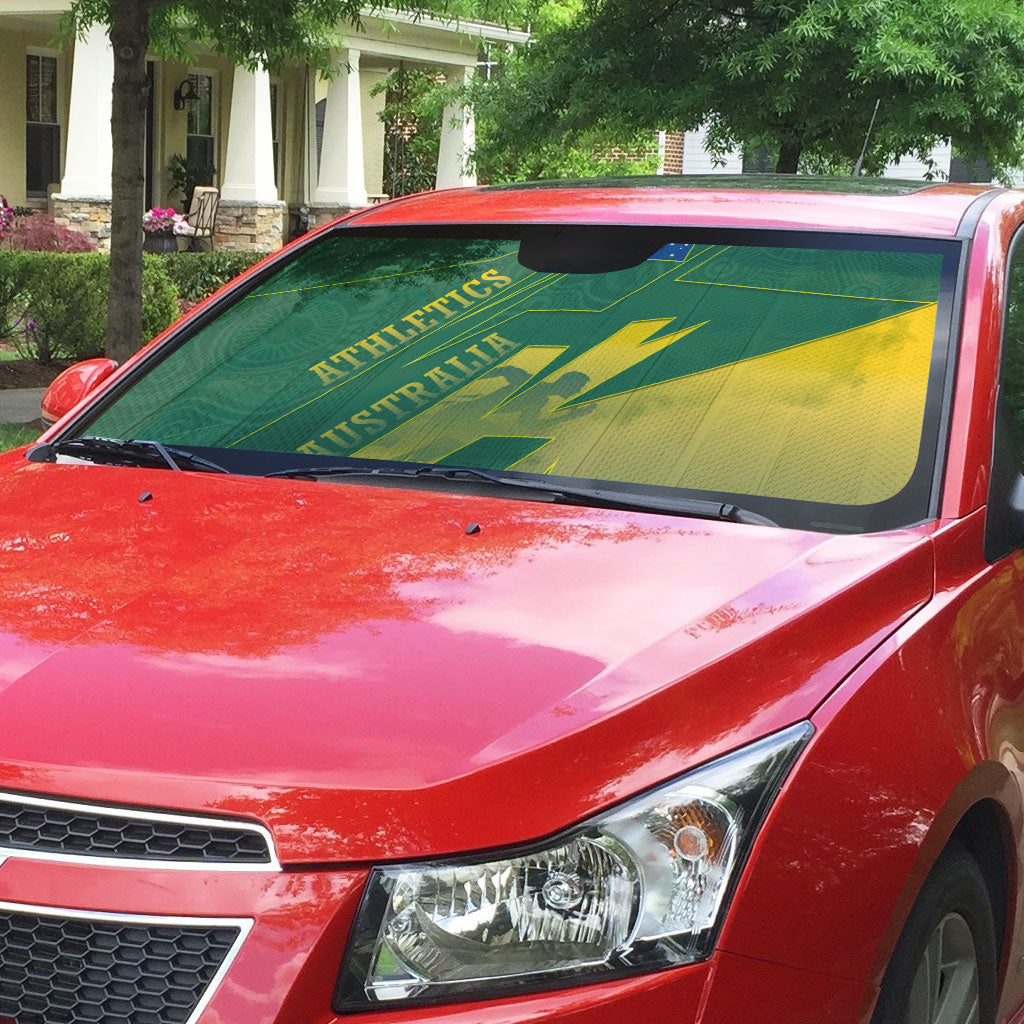 Australia Athletics Auto Sun Shade Australian Flag Map Track Runner Silhouette Green Gold