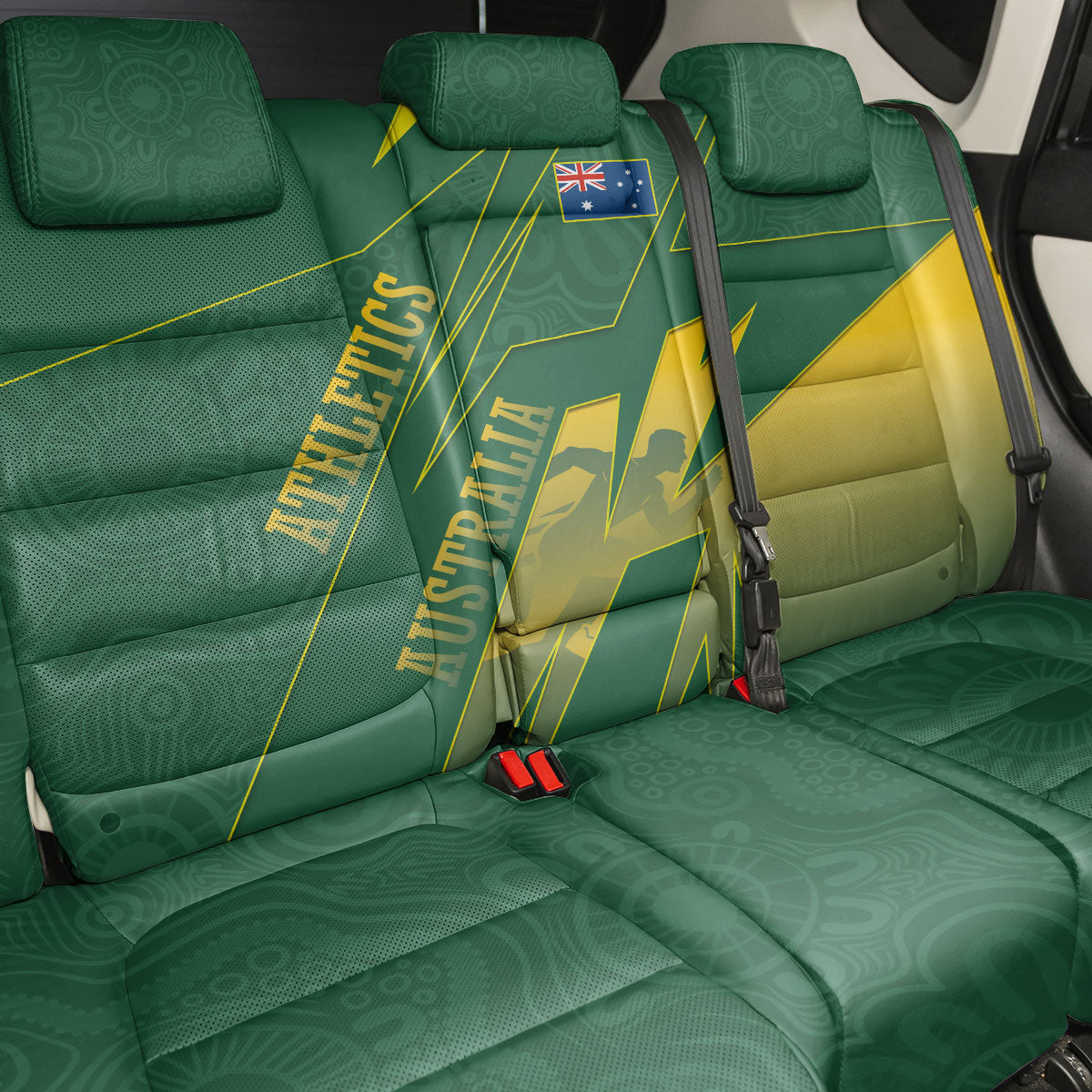 Australia Athletics Back Car Seat Cover Australian Flag Map Track Runner Silhouette Green Gold