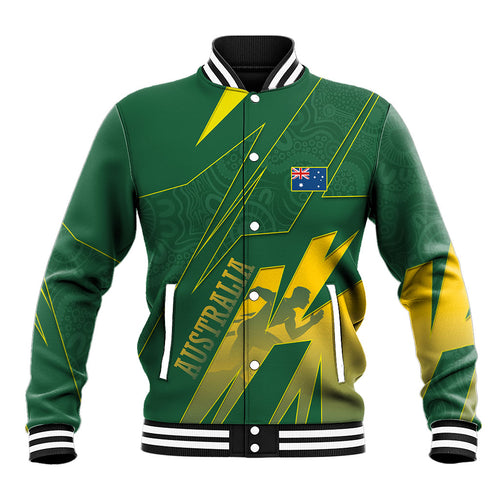 Australia Athletics Baseball Jacket Australian Flag Map Track Runner Silhouette Green Gold