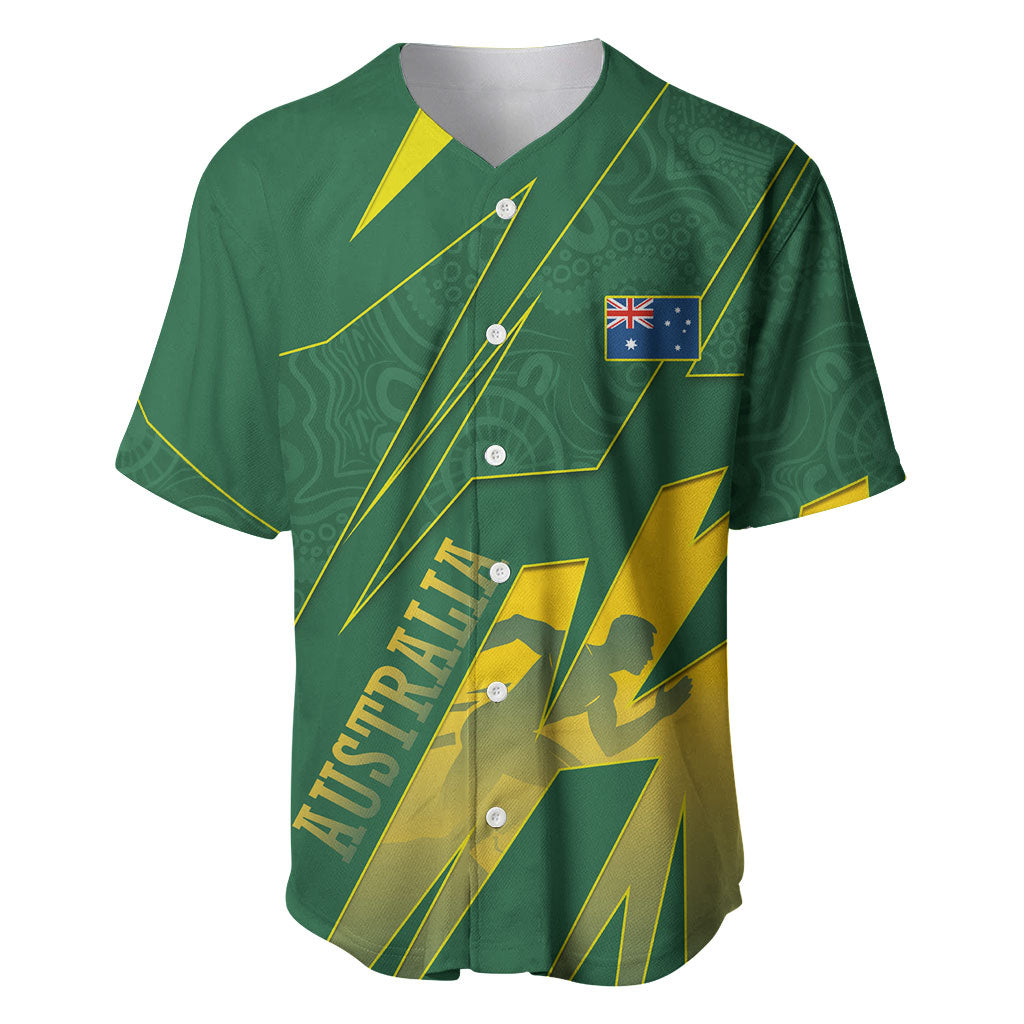 Australia Athletics Baseball Jersey Australian Flag Map Track Runner Silhouette Green Gold
