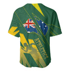 Australia Athletics Baseball Jersey Australian Flag Map Track Runner Silhouette Green Gold