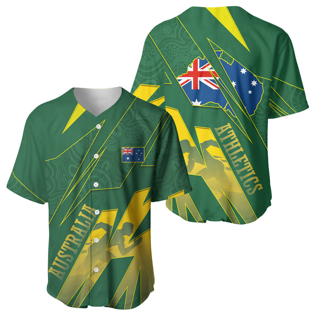 Australia Athletics Baseball Jersey Australian Flag Map Track Runner Silhouette Green Gold