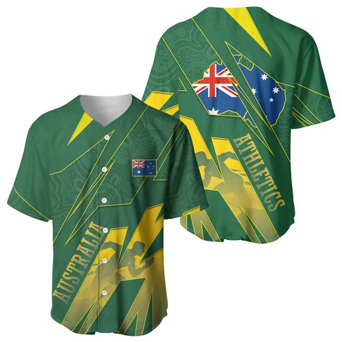 Australia Athletics Baseball Jersey Australian Flag Map Track Runner Silhouette Green Gold