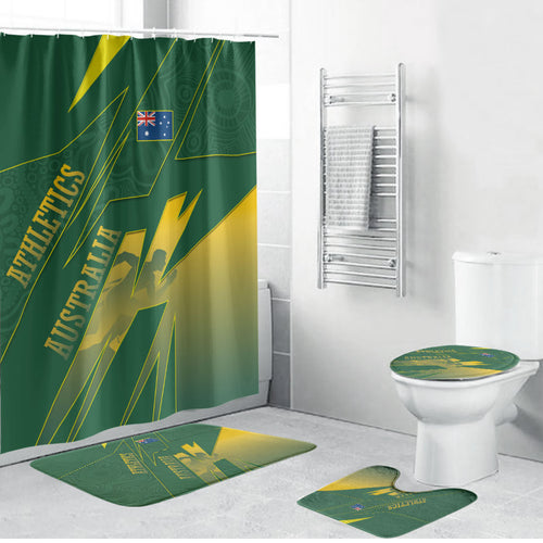 Australia Athletics Bathroom Set Australian Flag Map Track Runner Silhouette Green Gold