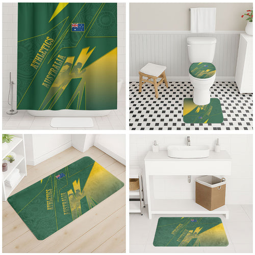 Australia Athletics Bathroom Set Australian Flag Map Track Runner Silhouette Green Gold