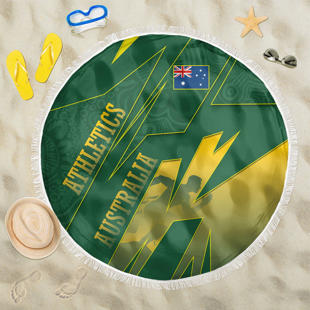 Australia Athletics Beach Blanket Australian Flag Map Track Runner Silhouette Green Gold