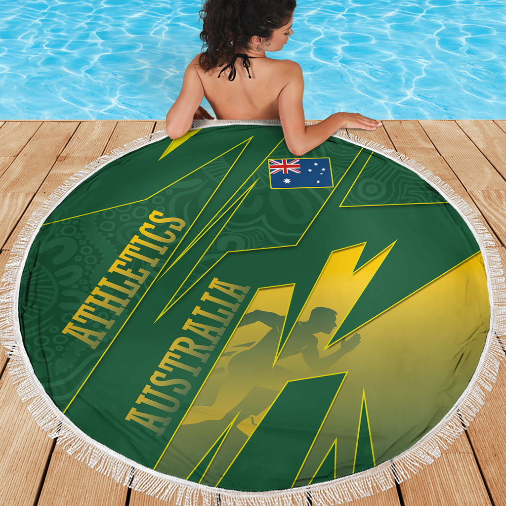 Australia Athletics Beach Blanket Australian Flag Map Track Runner Silhouette Green Gold