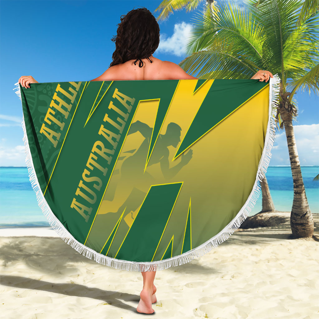 Australia Athletics Beach Blanket Australian Flag Map Track Runner Silhouette Green Gold