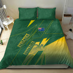 Australia Athletics Bedding Set Australian Flag Map Track Runner Silhouette Green Gold