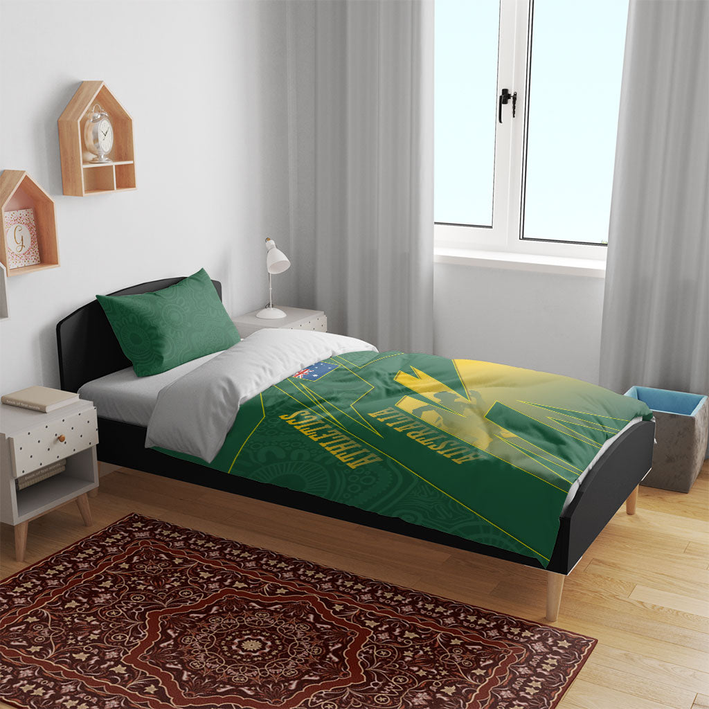 Australia Athletics Bedding Set Australian Flag Map Track Runner Silhouette Green Gold