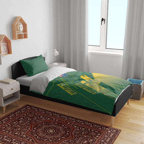Australia Athletics Bedding Set Australian Flag Map Track Runner Silhouette Green Gold