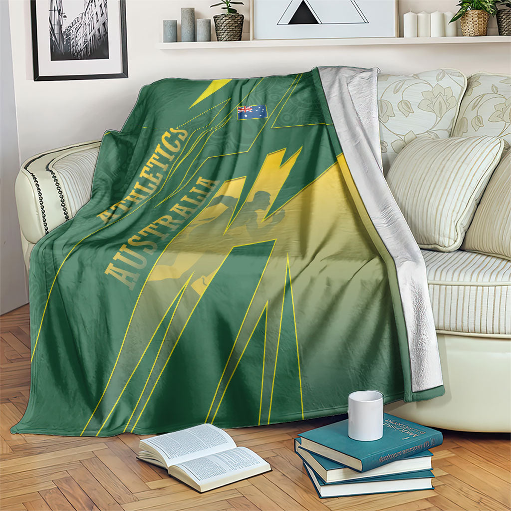 Australia Athletics Blanket Australian Flag Map Track Runner Silhouette Green Gold