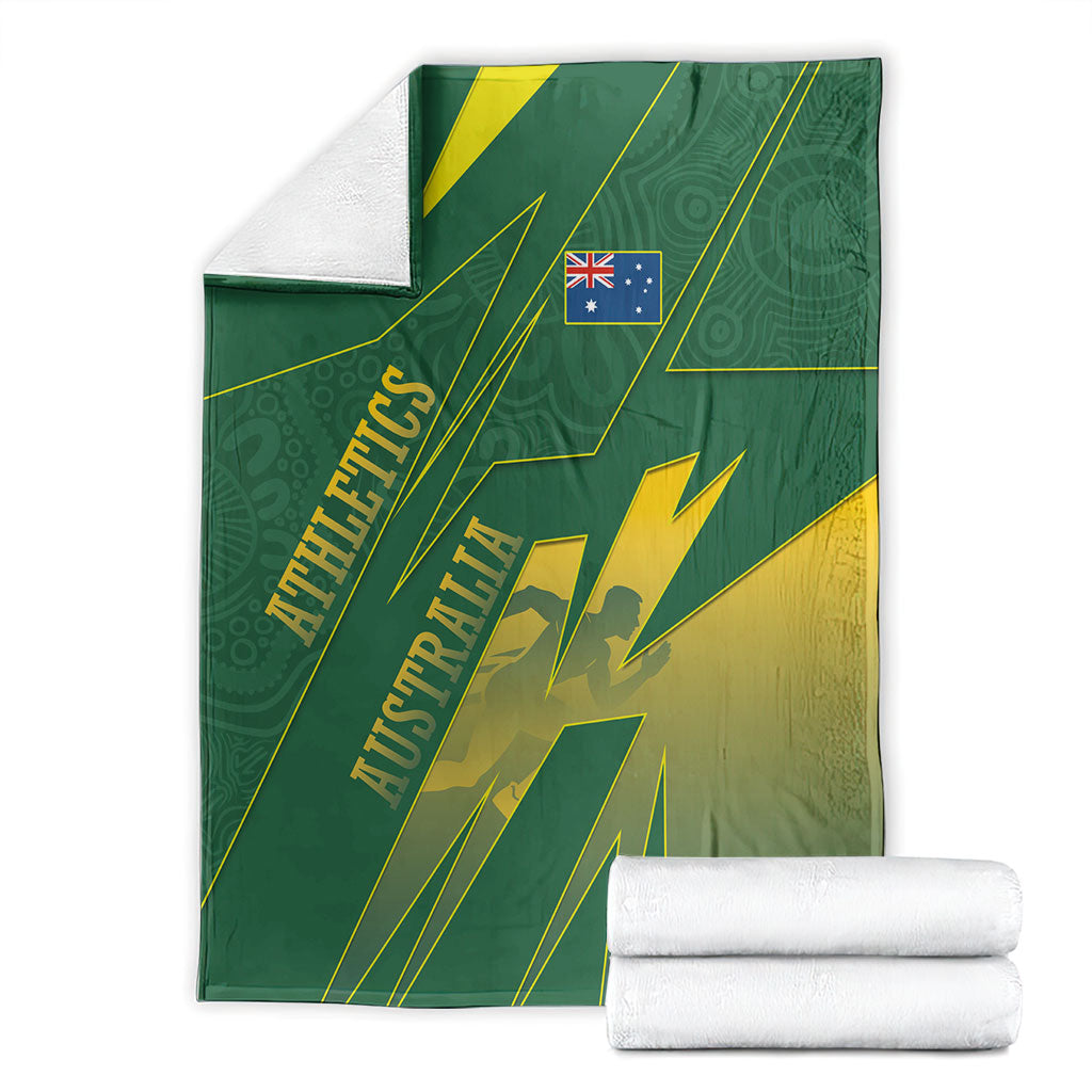 Australia Athletics Blanket Australian Flag Map Track Runner Silhouette Green Gold