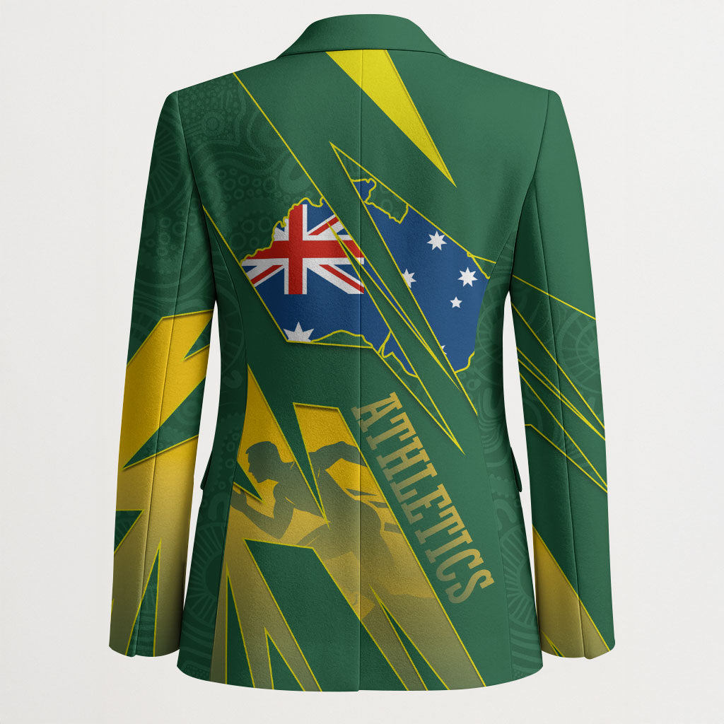 Australia Athletics Blazer Australian Flag Map Track Runner Silhouette Green Gold