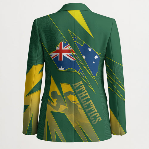 Australia Athletics Blazer Australian Flag Map Track Runner Silhouette Green Gold