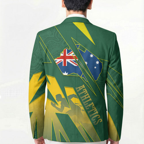 Australia Athletics Blazer Australian Flag Map Track Runner Silhouette Green Gold