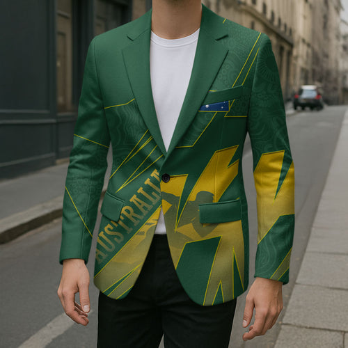 Australia Athletics Blazer Australian Flag Map Track Runner Silhouette Green Gold