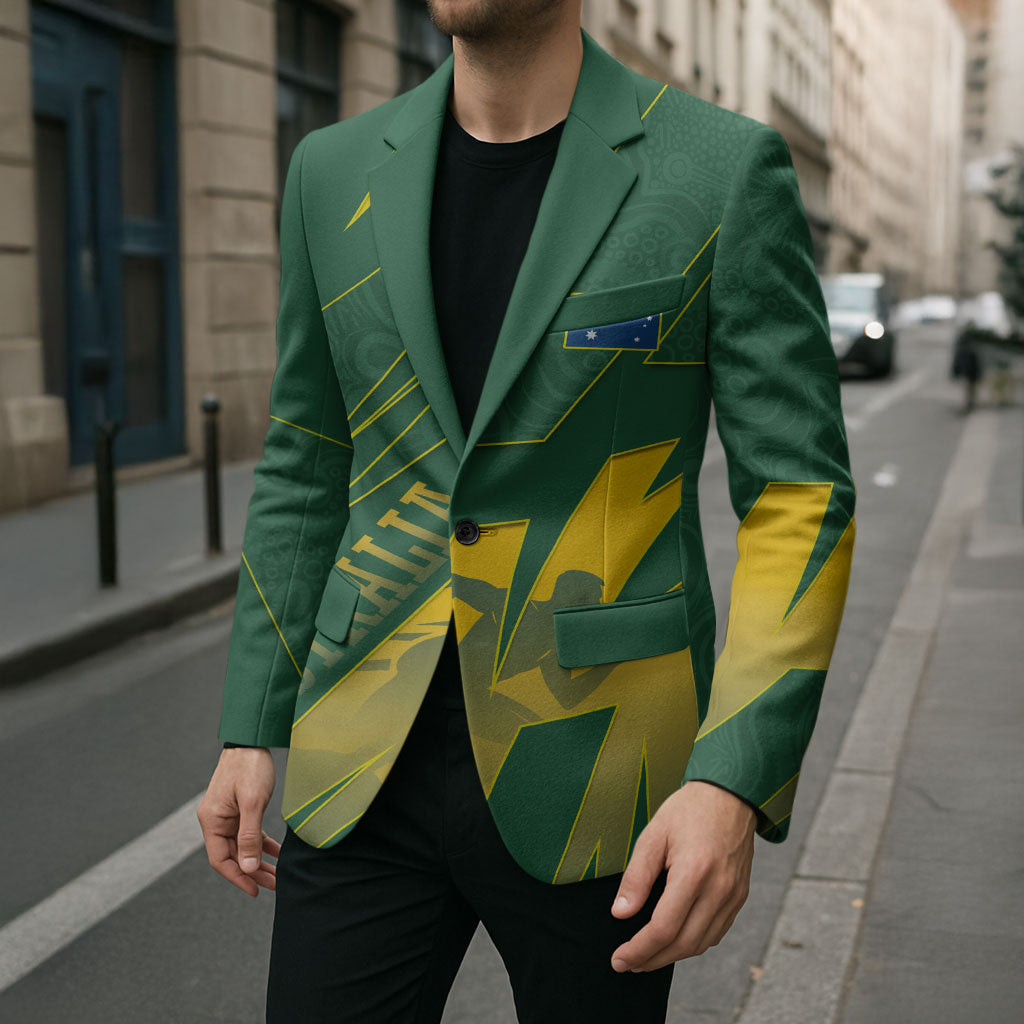 Australia Athletics Blazer Australian Flag Map Track Runner Silhouette Green Gold