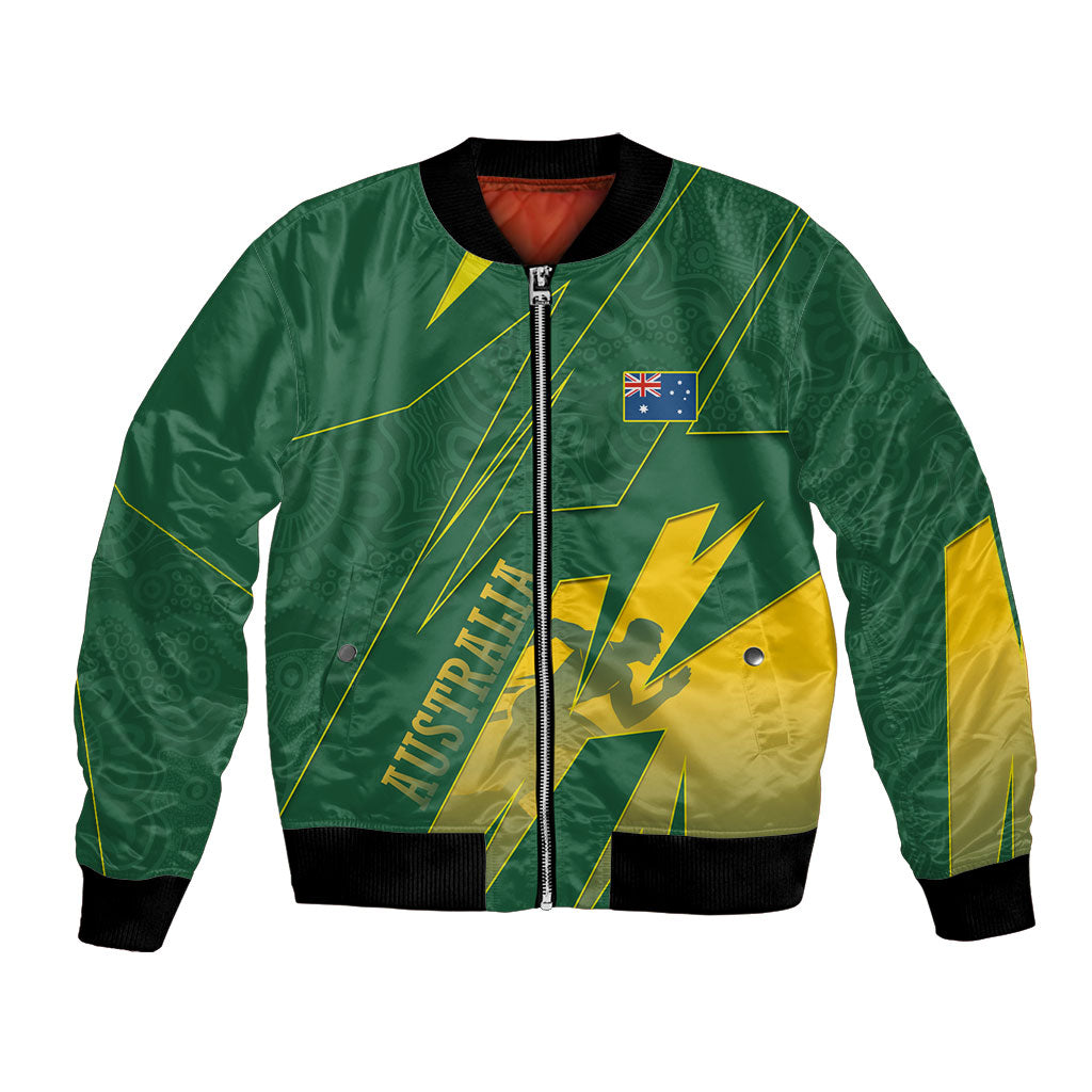 Australia Athletics Bomber Jacket Australian Flag Map Track Runner Silhouette Green Gold