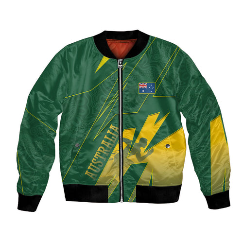 Australia Athletics Bomber Jacket Australian Flag Map Track Runner Silhouette Green Gold