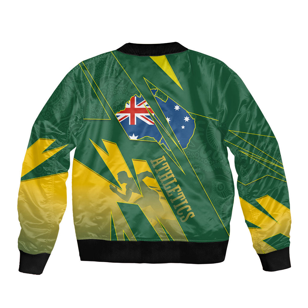 Australia Athletics Bomber Jacket Australian Flag Map Track Runner Silhouette Green Gold