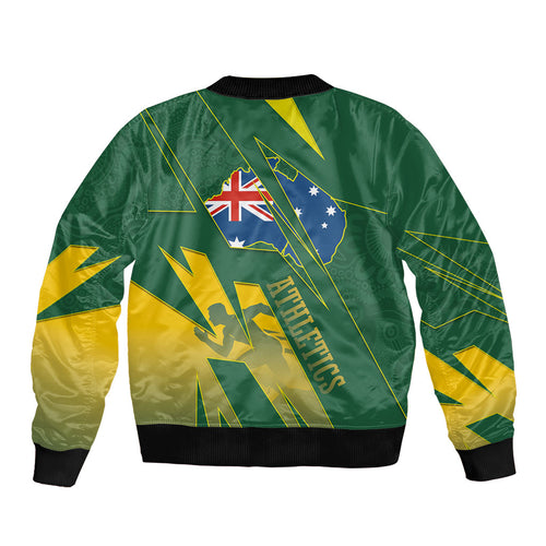 Australia Athletics Bomber Jacket Australian Flag Map Track Runner Silhouette Green Gold