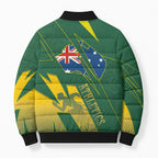 Australia Athletics Bomber Puffer Jacket Australian Flag Map Track Runner Silhouette Green Gold