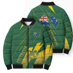 Australia Athletics Bomber Puffer Jacket Australian Flag Map Track Runner Silhouette Green Gold