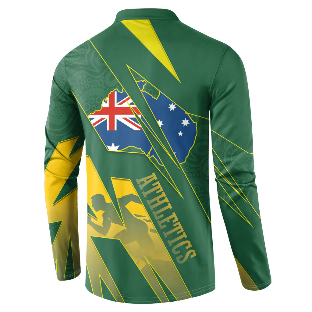 Australia Athletics Button Sweatshirt Australian Flag Map Track Runner Silhouette Green Gold