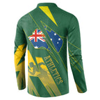 Australia Athletics Button Sweatshirt Australian Flag Map Track Runner Silhouette Green Gold