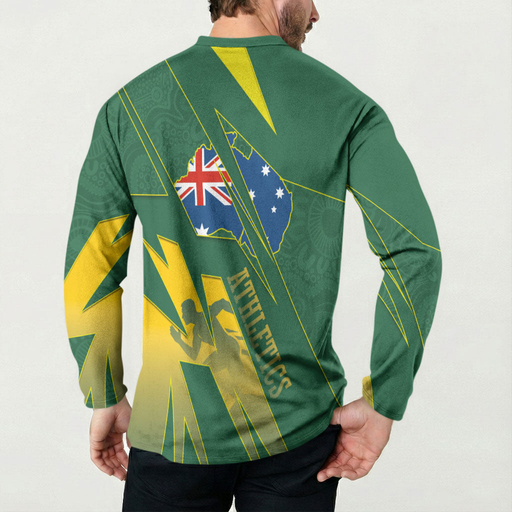 Australia Athletics Button Sweatshirt Australian Flag Map Track Runner Silhouette Green Gold