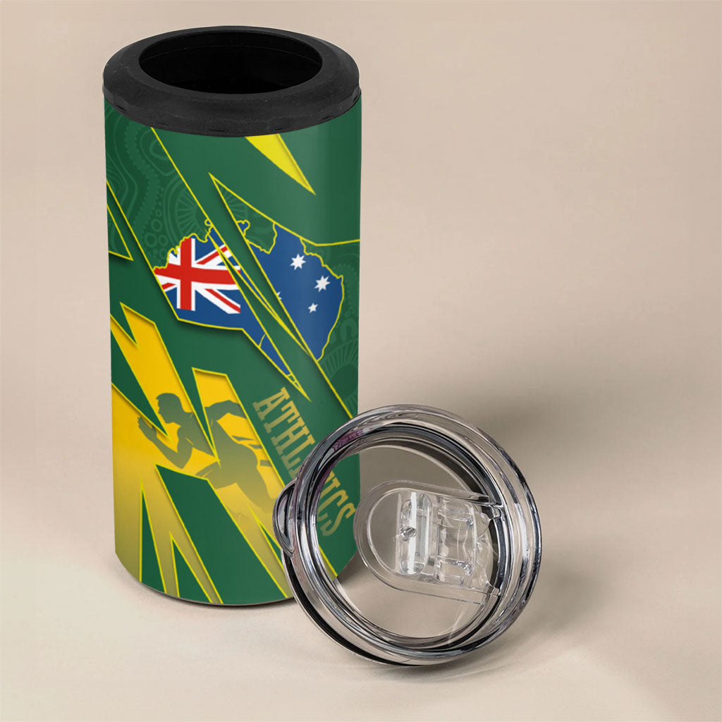 Australia Athletics 4 in 1 Can Cooler Tumbler Australian Flag Map Track Runner Silhouette Green Gold