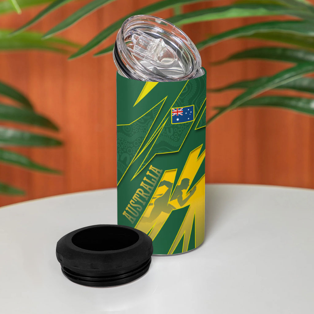 Australia Athletics 4 in 1 Can Cooler Tumbler Australian Flag Map Track Runner Silhouette Green Gold